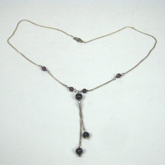 MM2 Mexico Sterling Silver Necklace Amethyst Stone Beads Y Shaped Chain 925 - Picture 9 of 10